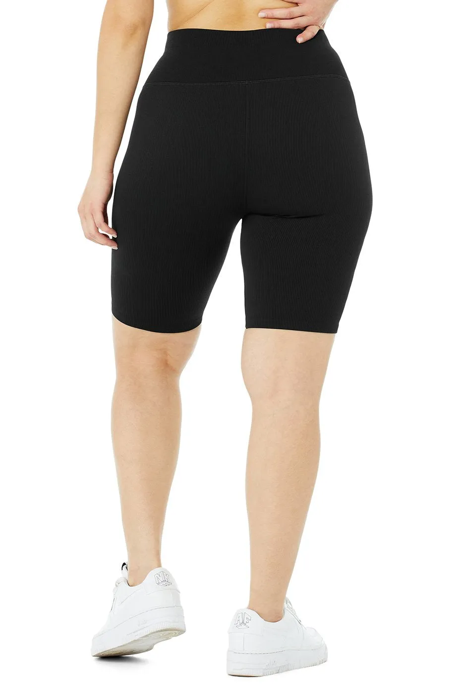 7" Seamless High-Waist Ribbed Biker Short - Black