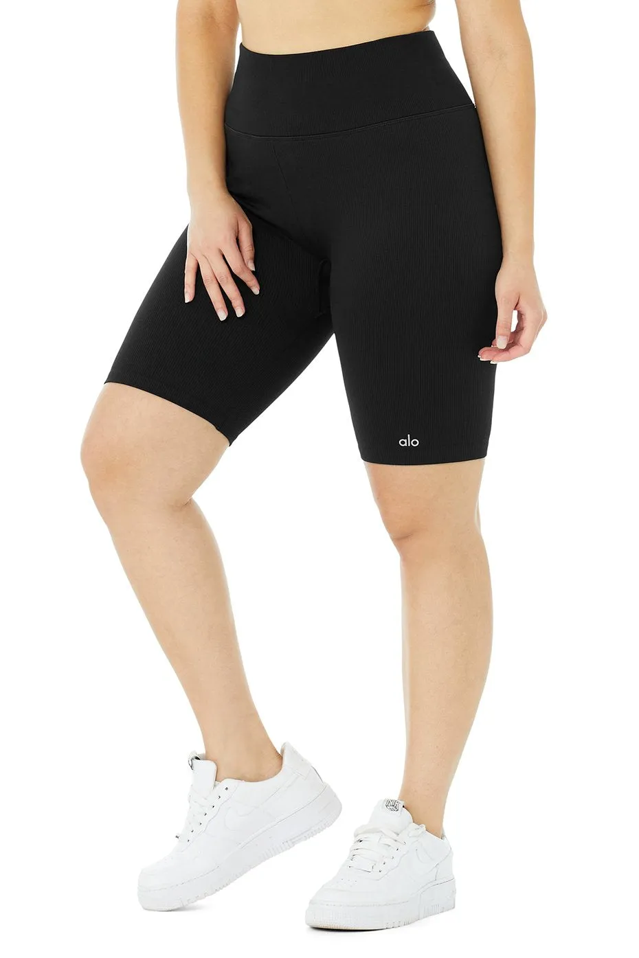 7" Seamless High-Waist Ribbed Biker Short - Black