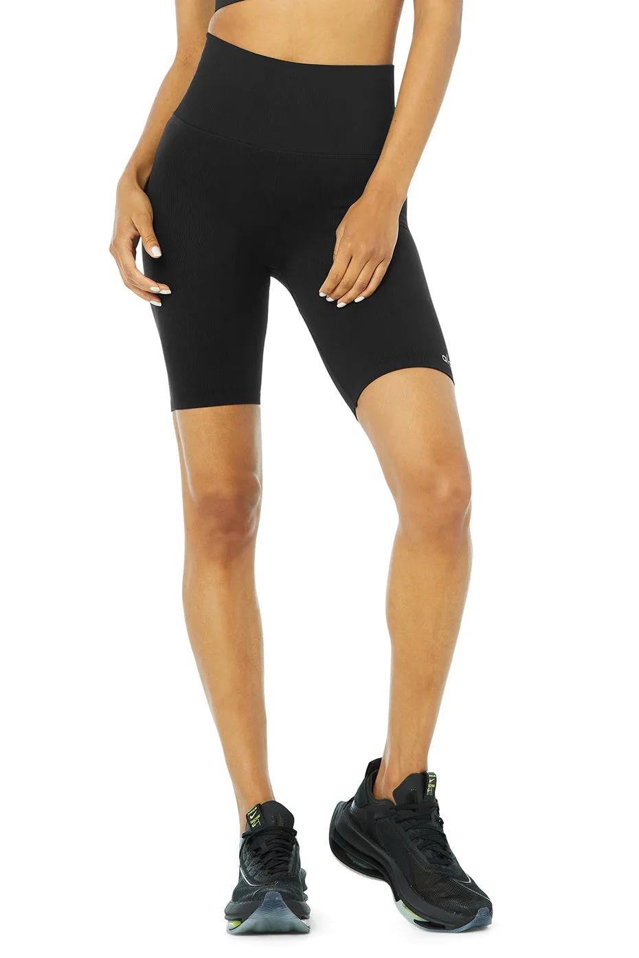 7" Seamless High-Waist Ribbed Biker Short - Black