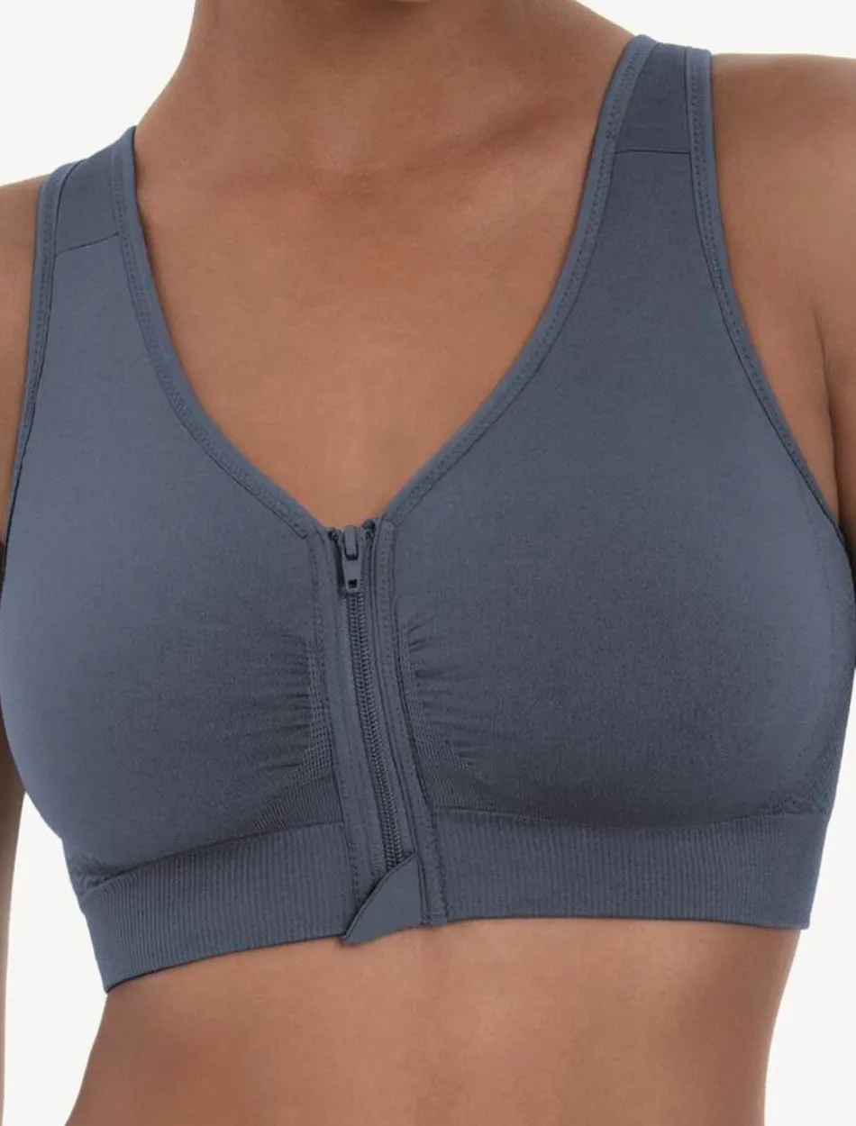 Anita Lynn Front Fastening Wire Free Bilateral Mastectomy Bra, Sky Grey | Grey Front Closure Mastectomy Bra