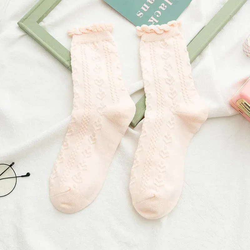 Cotton Crew Socks | Ruffle Socks with Lace | Cute Lolita Socks