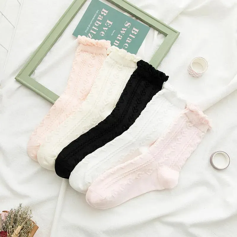 Cotton Crew Socks | Ruffle Socks with Lace | Cute Lolita Socks