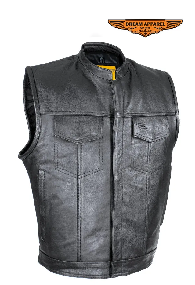 Cowhide Leather Motorcycle Club Vest - Defender Vest - Conceal Carry Pockets