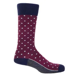 PEPER HAROW Pin Polka Dot Men's Luxury Cotton Socks - Burgundy