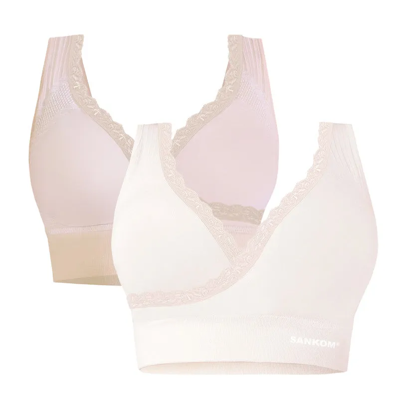 Sankom - Patent Premium Bra With Lace, Beige