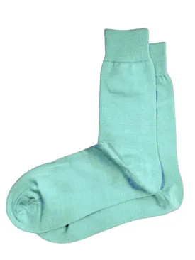 Solid Deep Aqua Cotton Dress Socks By Paul Malone