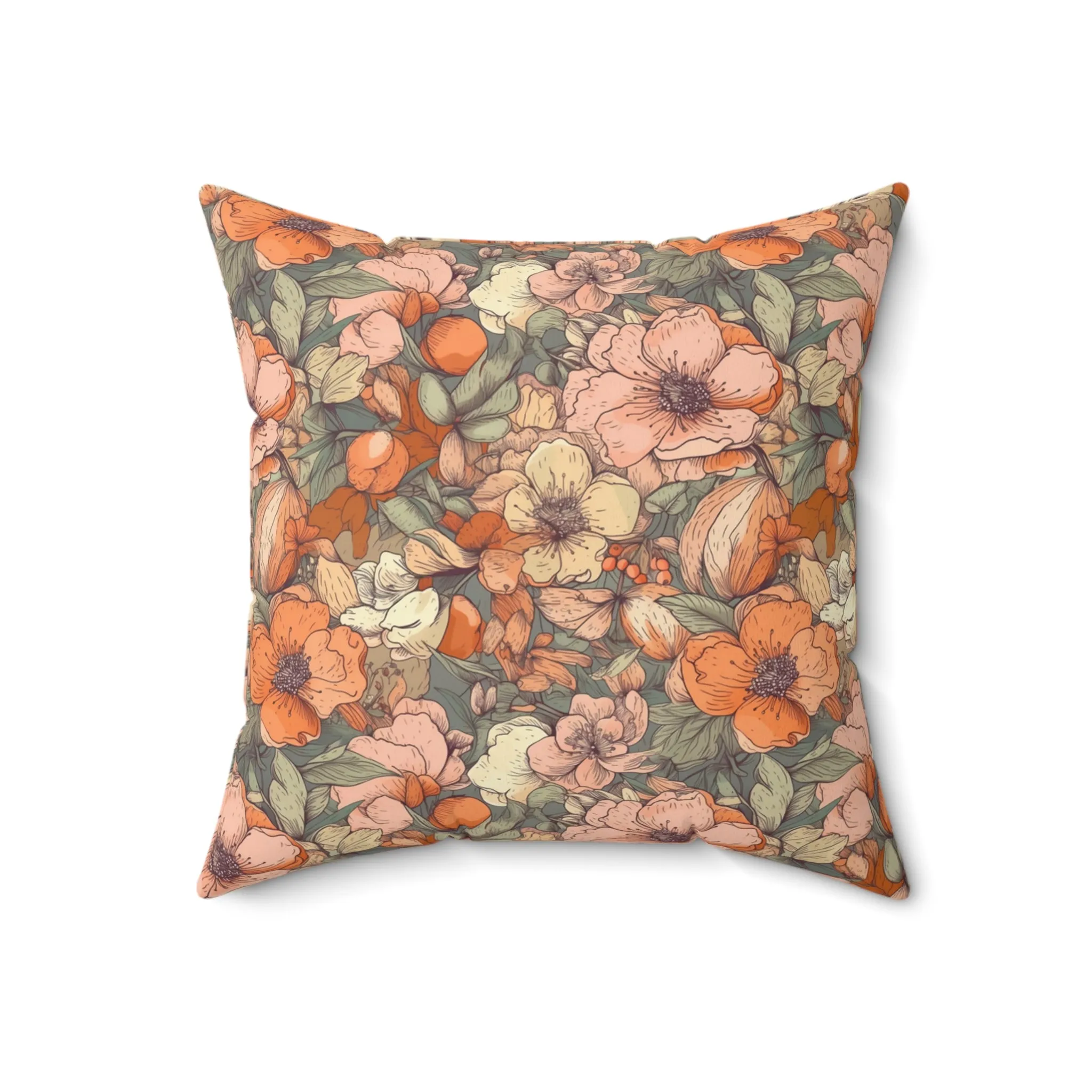 Spun Polyester Square Pillow, Floral Cushion