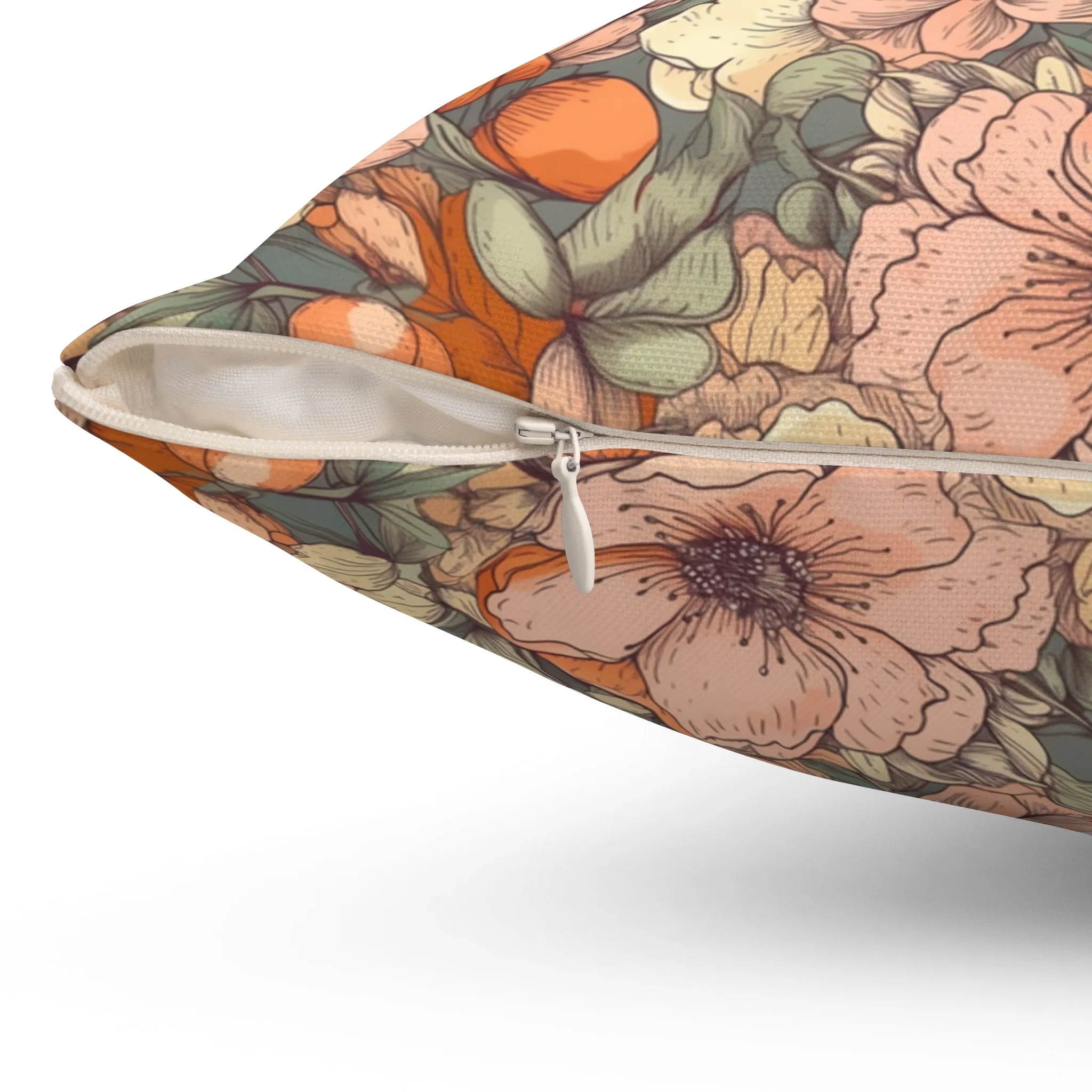 Spun Polyester Square Pillow, Floral Cushion