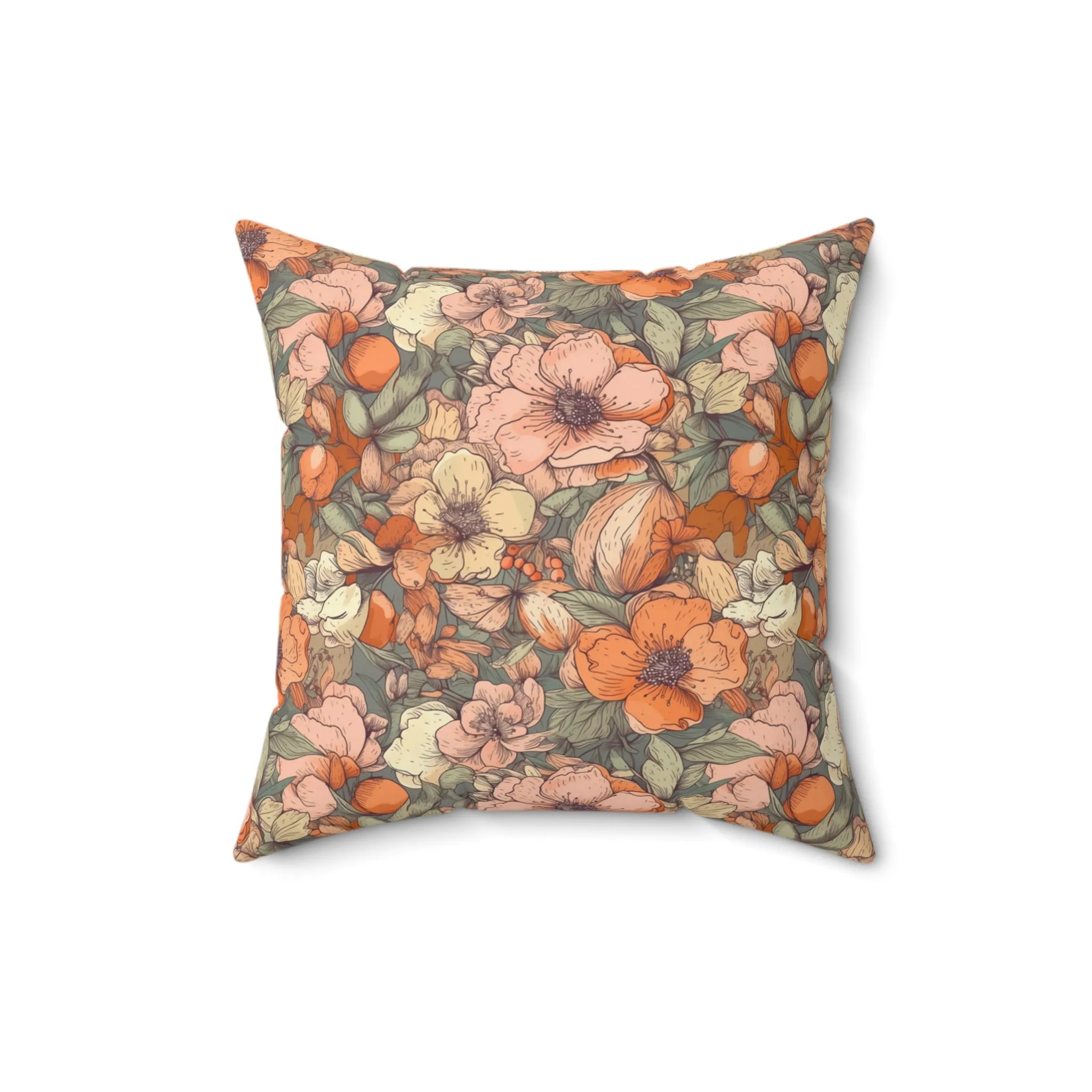 Spun Polyester Square Pillow, Floral Cushion