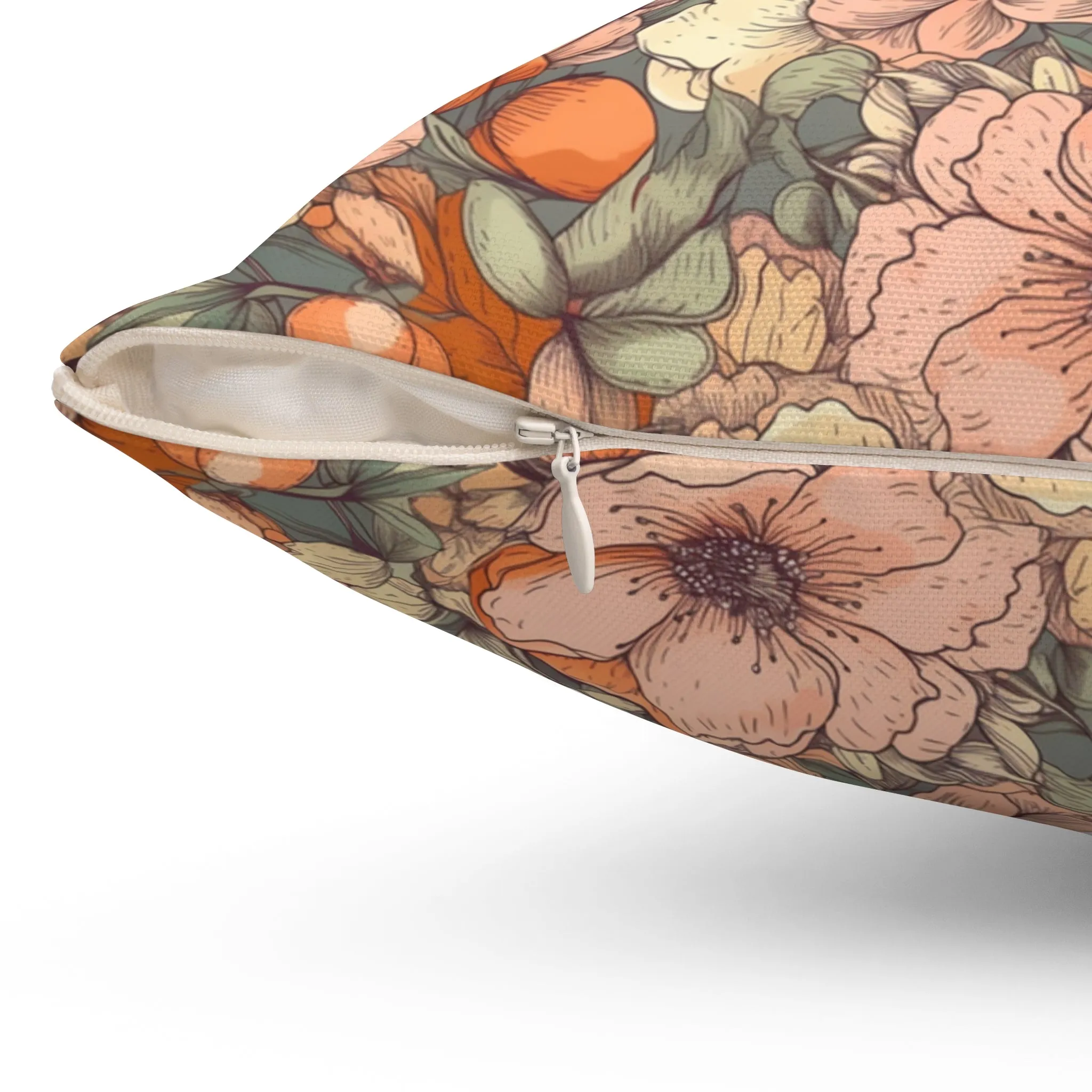 Spun Polyester Square Pillow, Floral Cushion