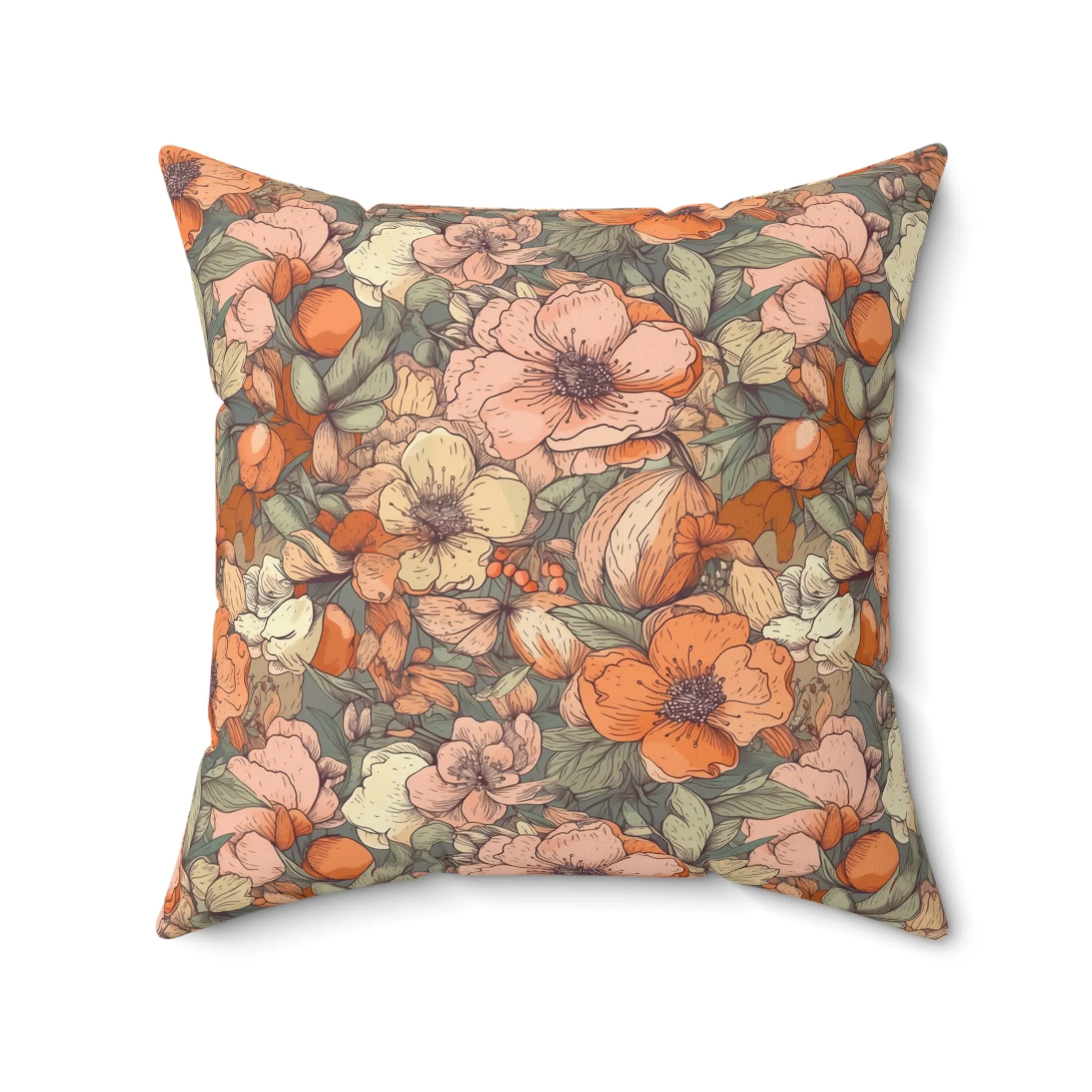 Spun Polyester Square Pillow, Floral Cushion