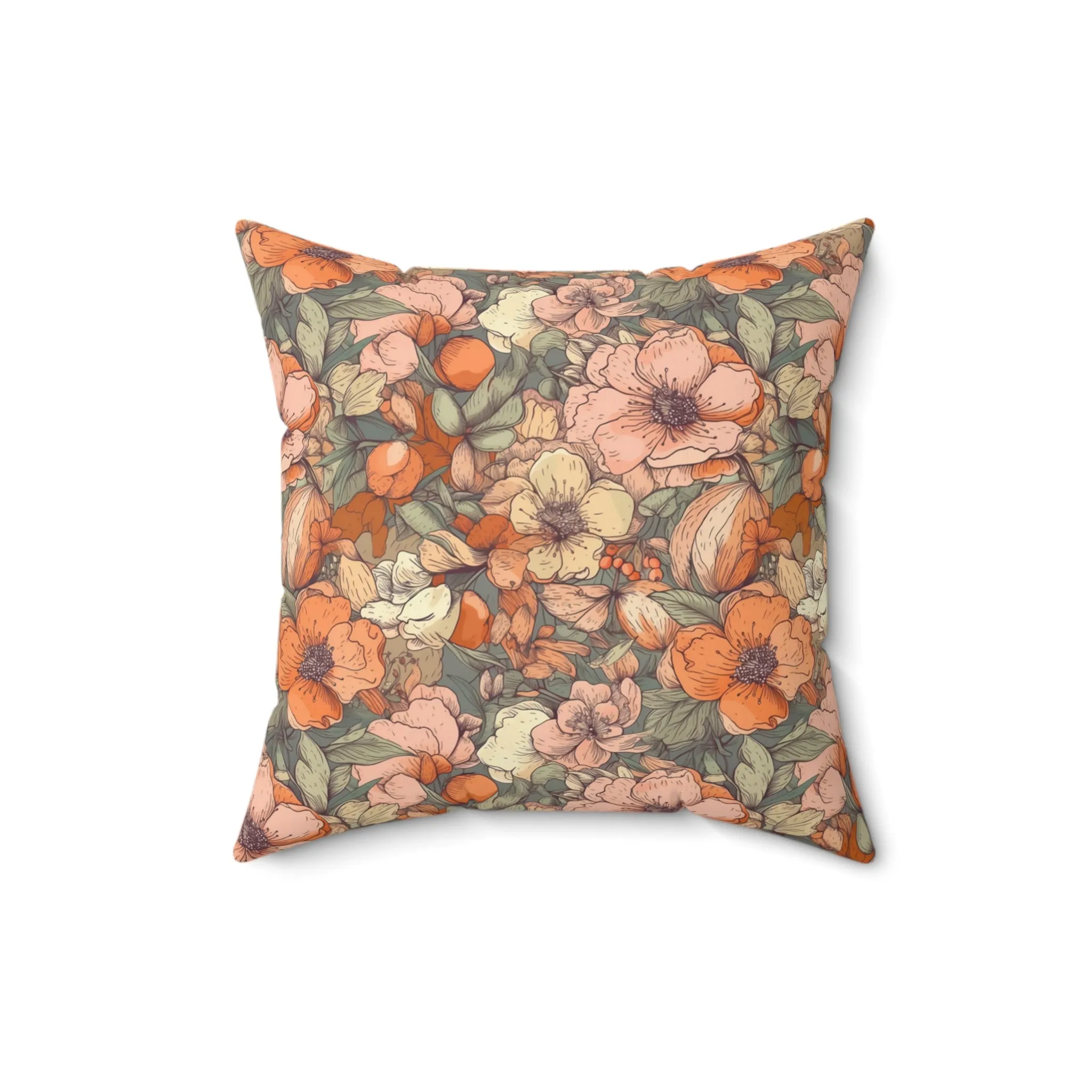 Spun Polyester Square Pillow, Floral Cushion