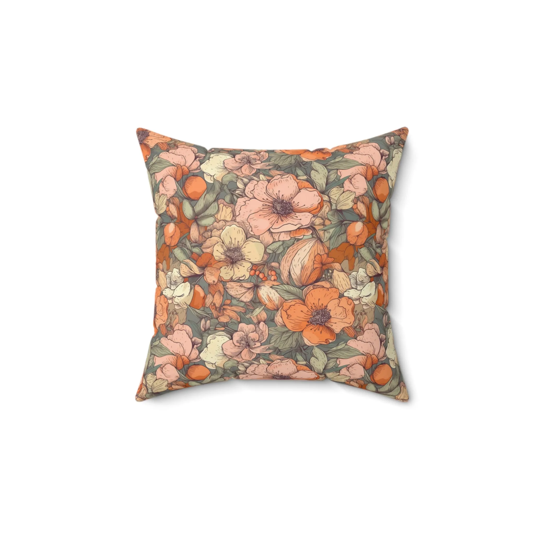 Spun Polyester Square Pillow, Floral Cushion