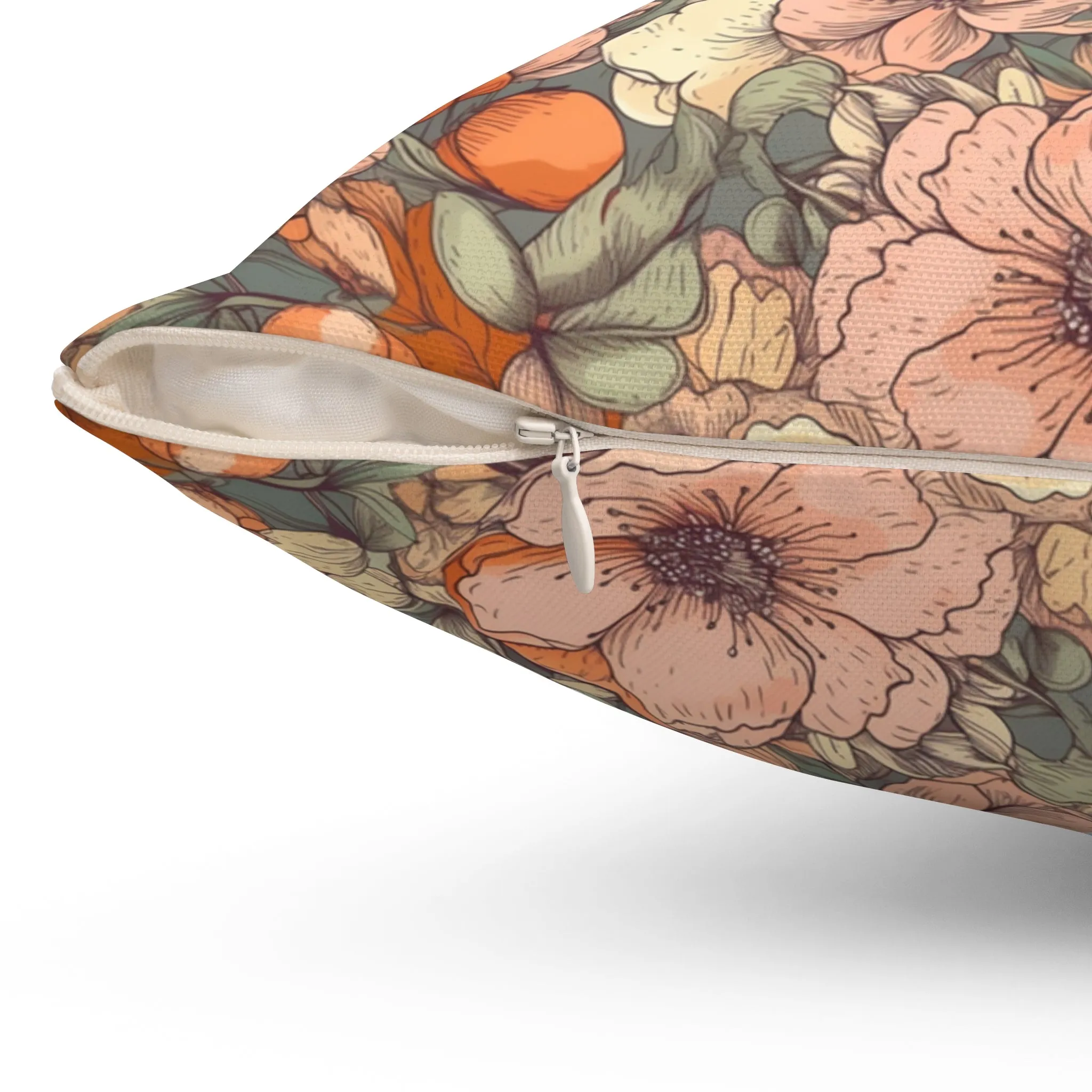 Spun Polyester Square Pillow, Floral Cushion