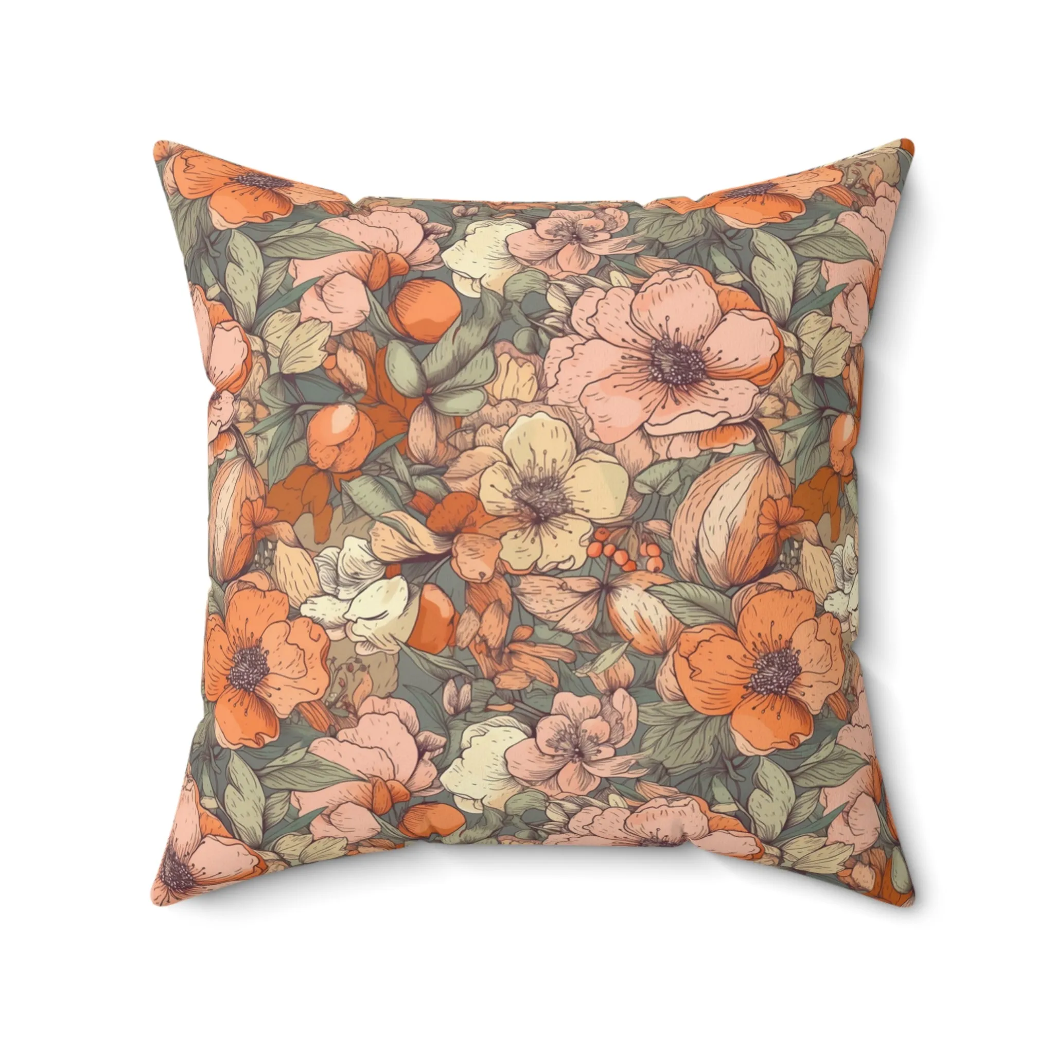 Spun Polyester Square Pillow, Floral Cushion