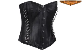 Women's Black Leather Corset with Pin Front Closure