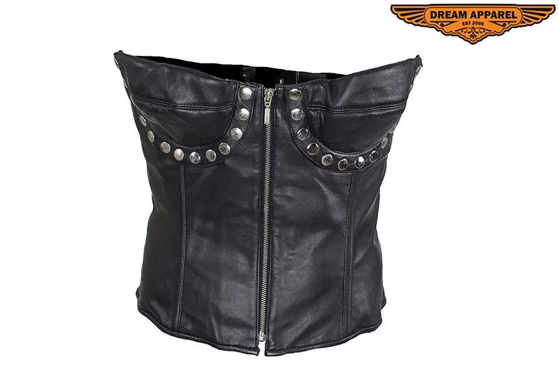 Women's Studded Black Leather Corset