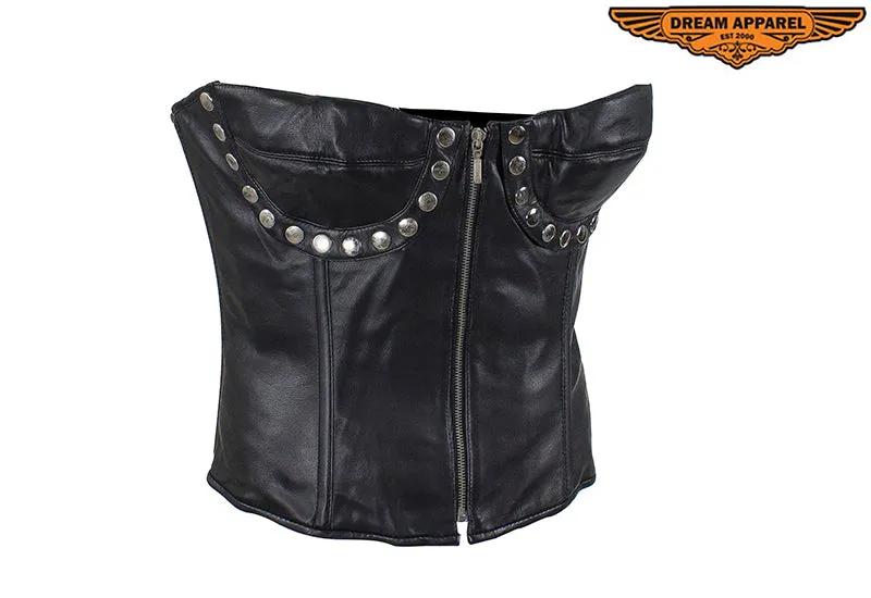 Women's Studded Black Leather Corset